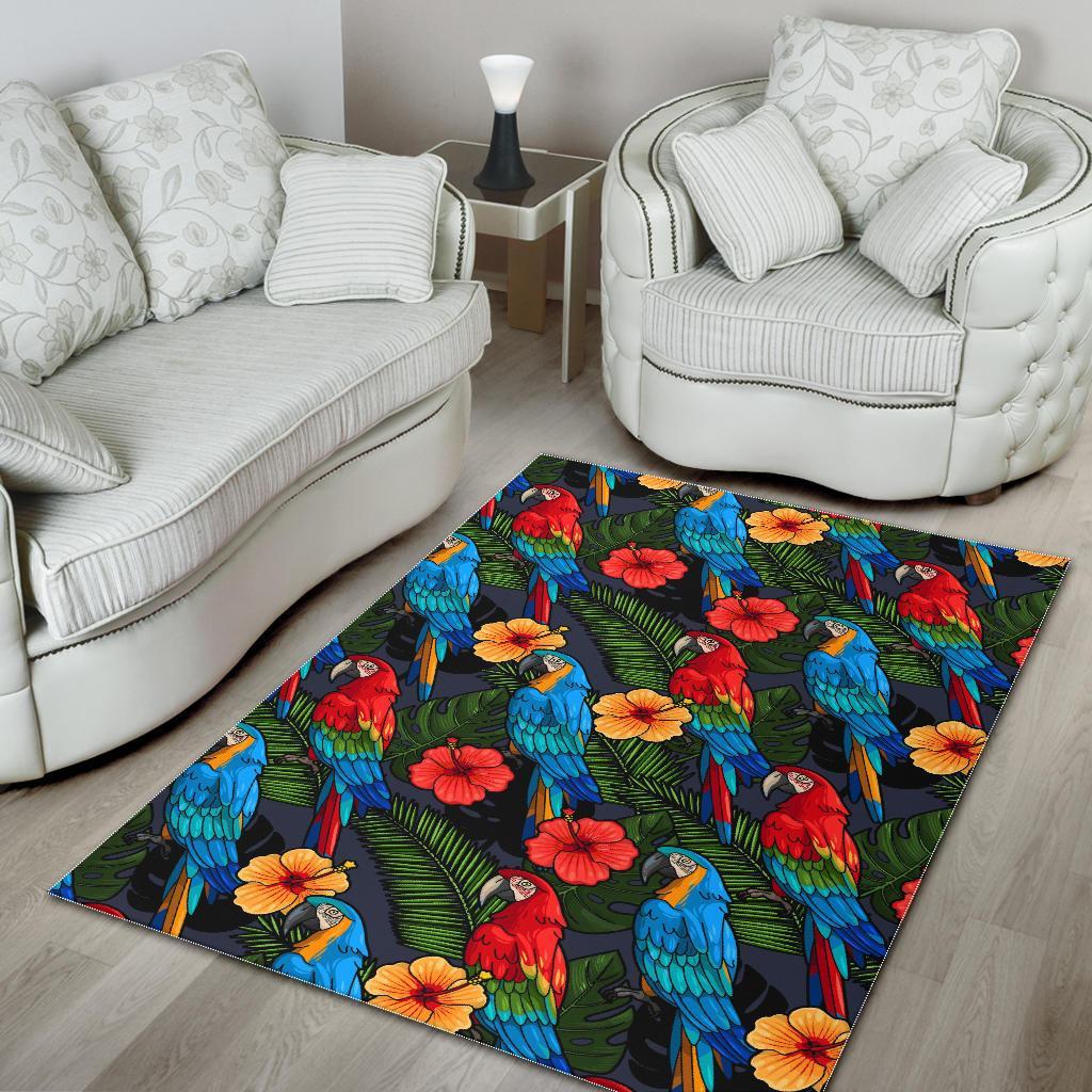 Floral Parrot Bird Pattern Print Floor Mat-grizzshop