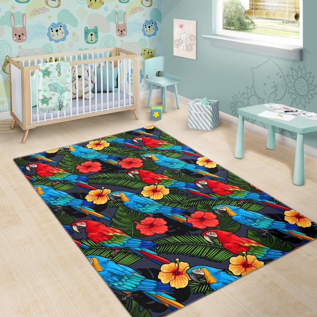 Floral Parrot Bird Pattern Print Floor Mat-grizzshop