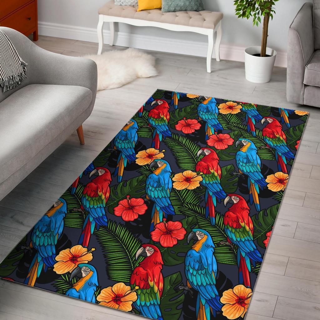 Floral Parrot Bird Pattern Print Floor Mat-grizzshop