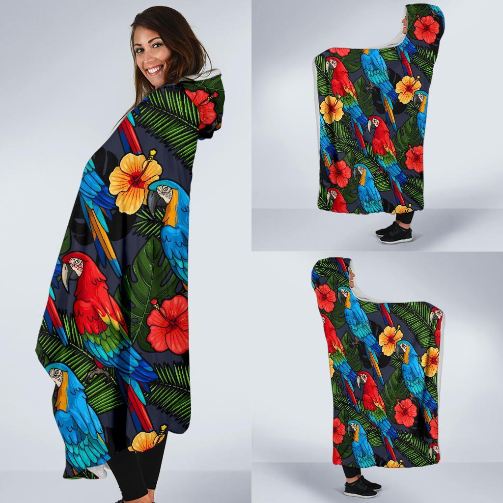 Floral Parrot Bird Pattern Print Hooded Blanket-grizzshop