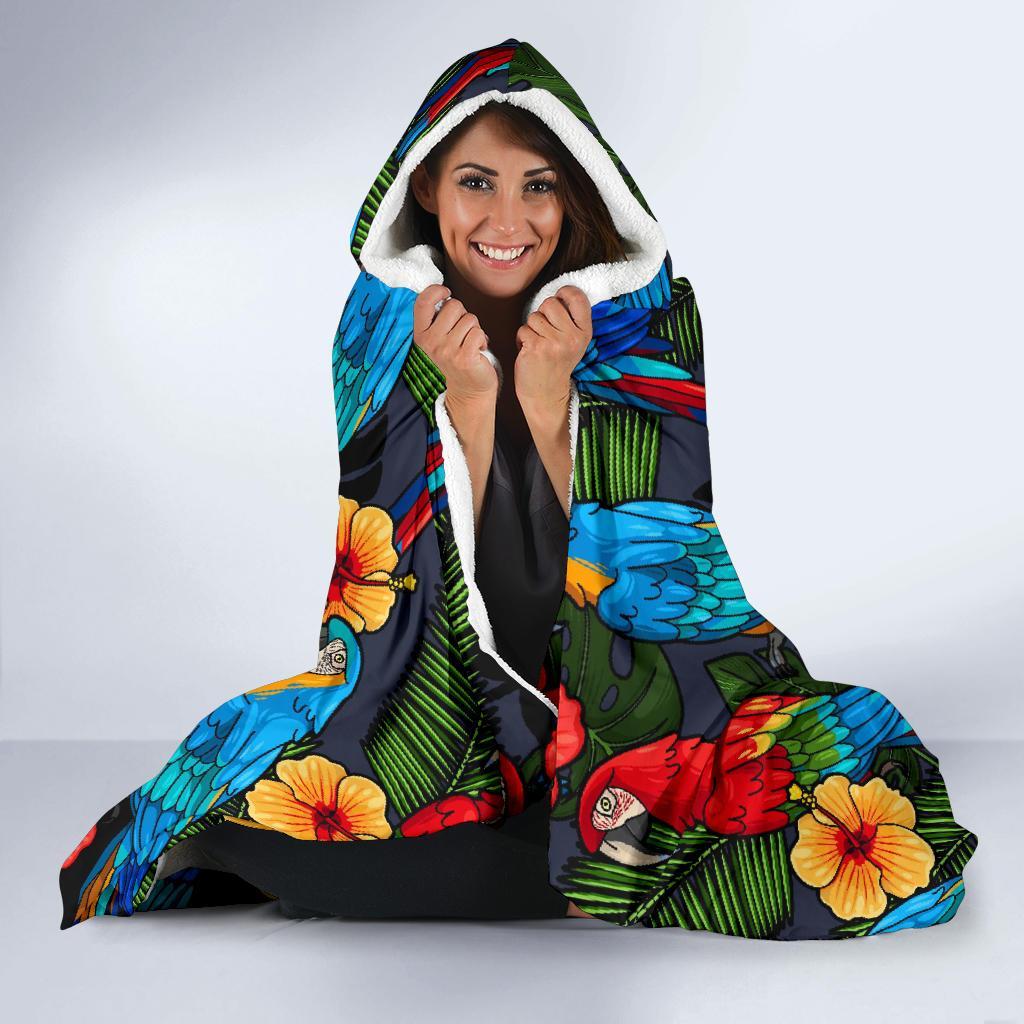 Floral Parrot Bird Pattern Print Hooded Blanket-grizzshop