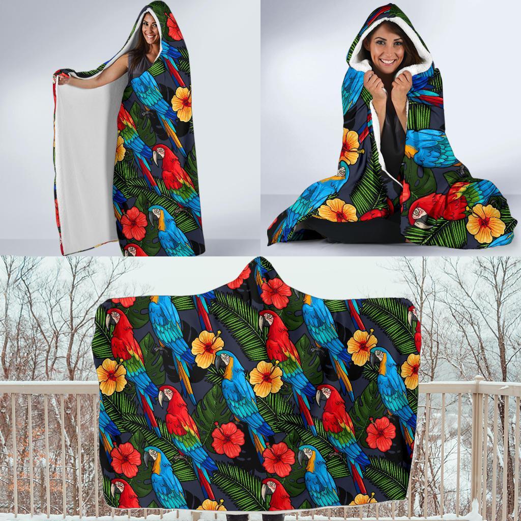 Floral Parrot Bird Pattern Print Hooded Blanket-grizzshop