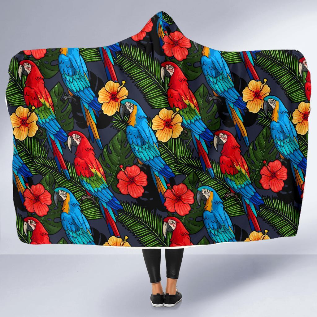 Floral Parrot Bird Pattern Print Hooded Blanket-grizzshop