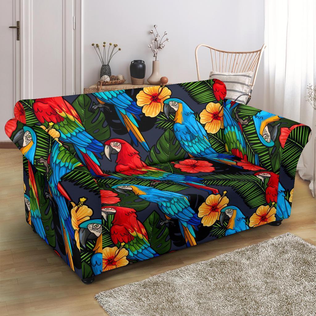 Floral Parrot Bird Pattern Print Loveseat Cover-grizzshop