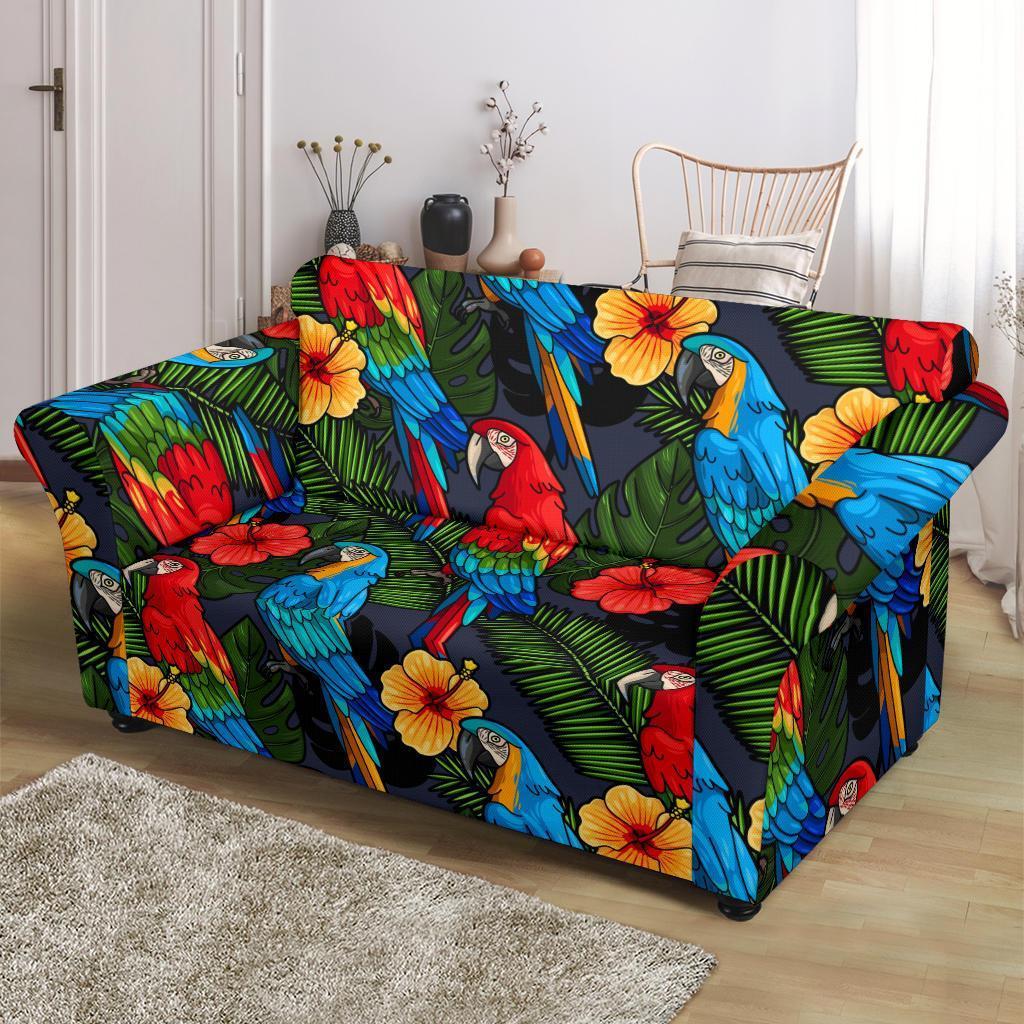 Floral Parrot Bird Pattern Print Loveseat Cover-grizzshop