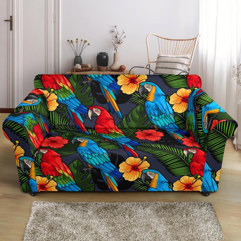 Floral Parrot Bird Pattern Print Loveseat Cover-grizzshop