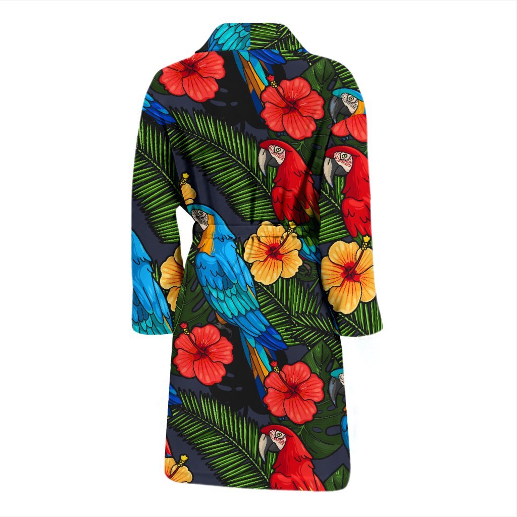 Floral Parrot Bird Pattern Print Men Long Robe-grizzshop