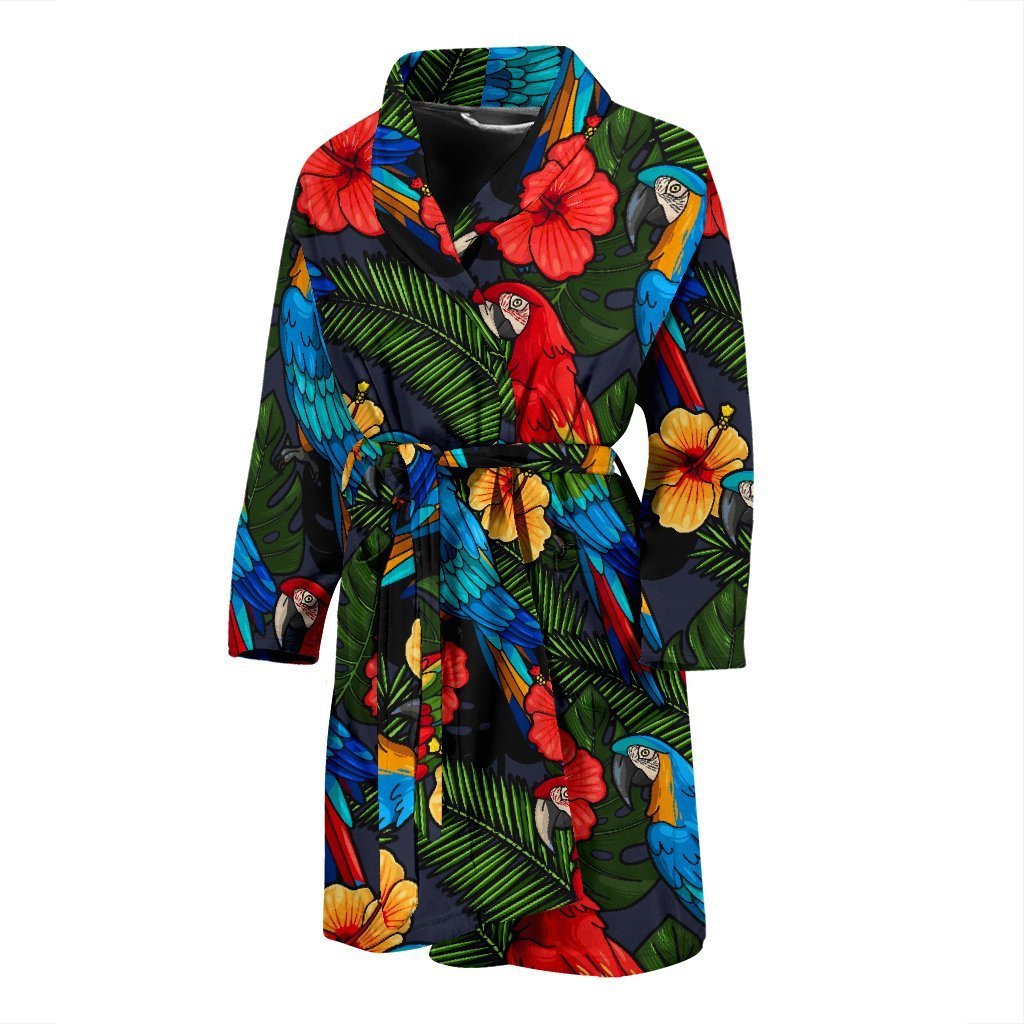 Floral Parrot Bird Pattern Print Men Long Robe-grizzshop