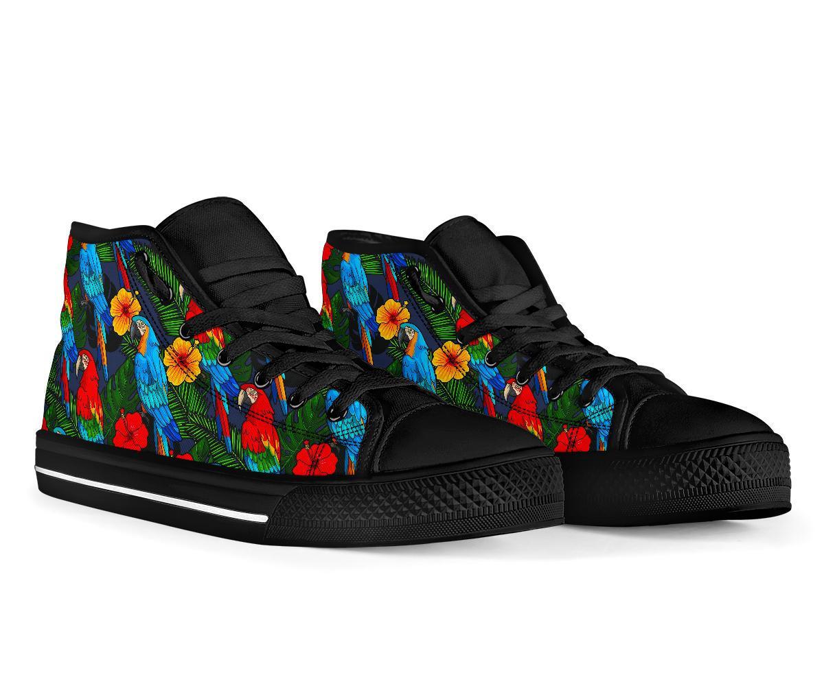 Floral Parrot Bird Pattern Print Men Women's High Top Shoes-grizzshop