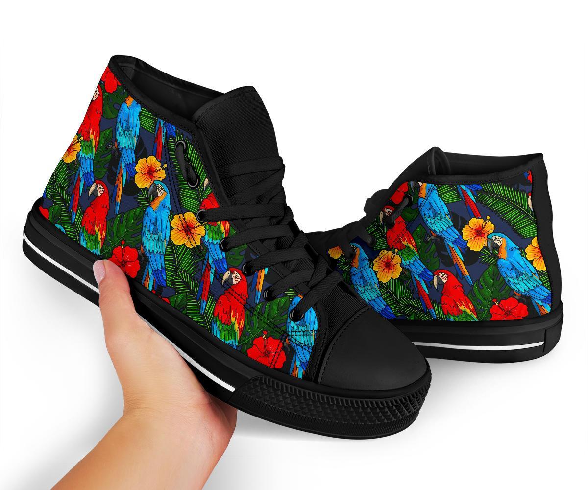 Floral Parrot Bird Pattern Print Men Women's High Top Shoes-grizzshop