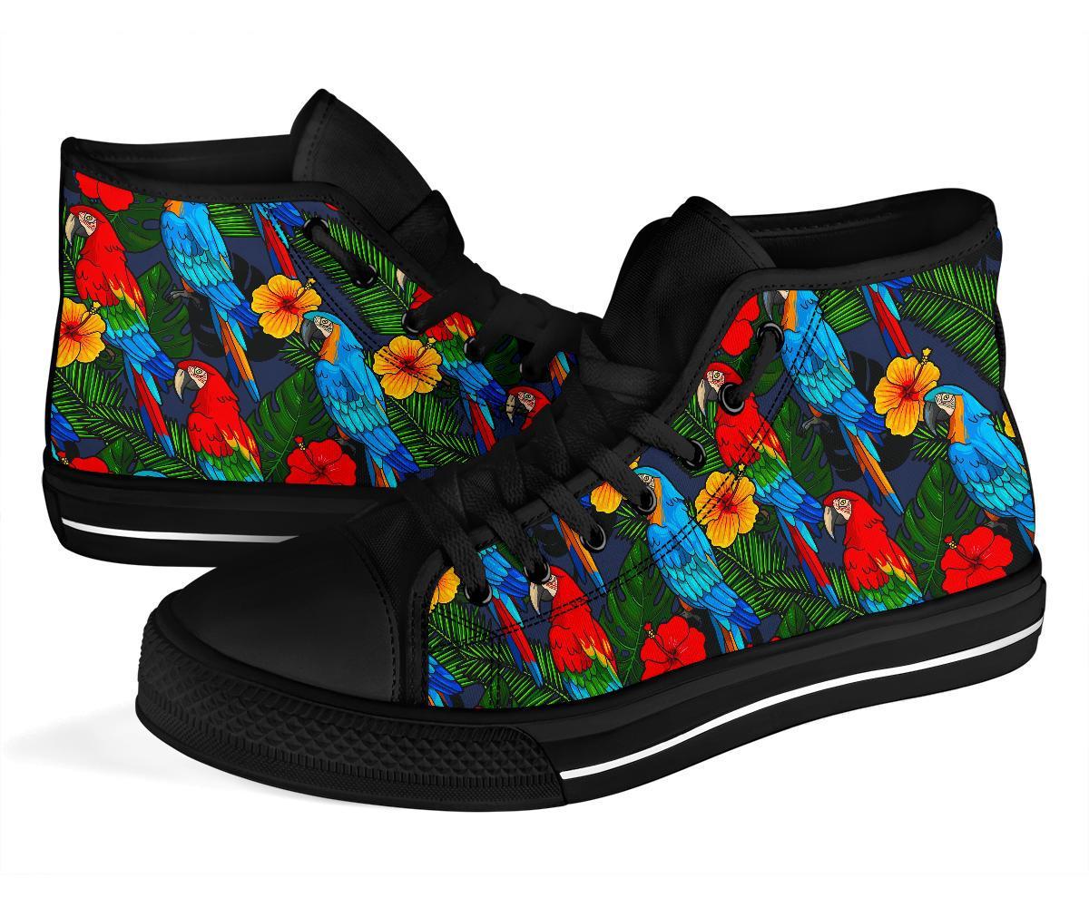 Floral Parrot Bird Pattern Print Men Women's High Top Shoes-grizzshop