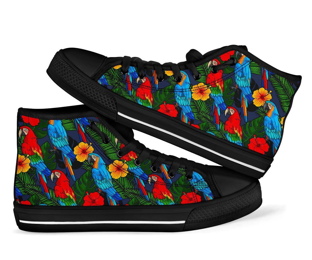 Floral Parrot Bird Pattern Print Men Women's High Top Shoes-grizzshop