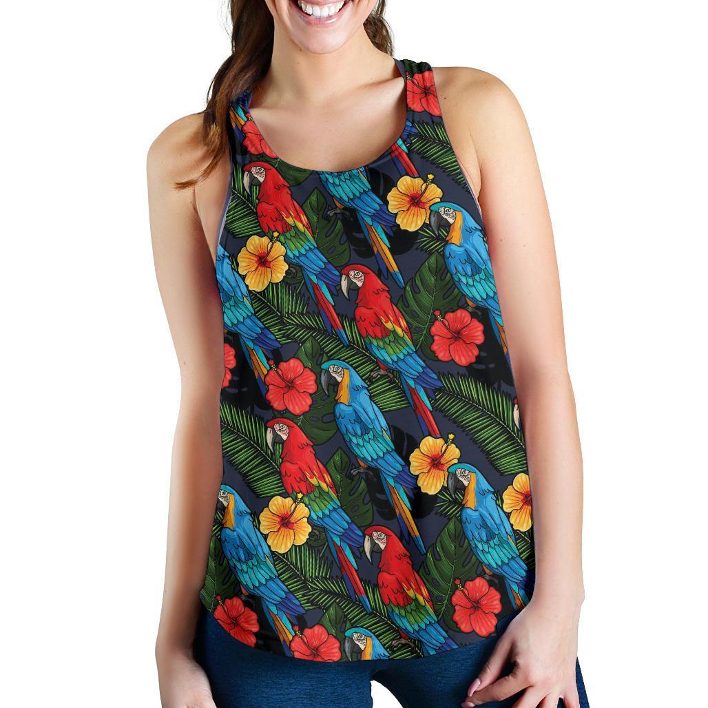 Floral Parrot Bird Pattern Print Racerback Tank Tops-grizzshop