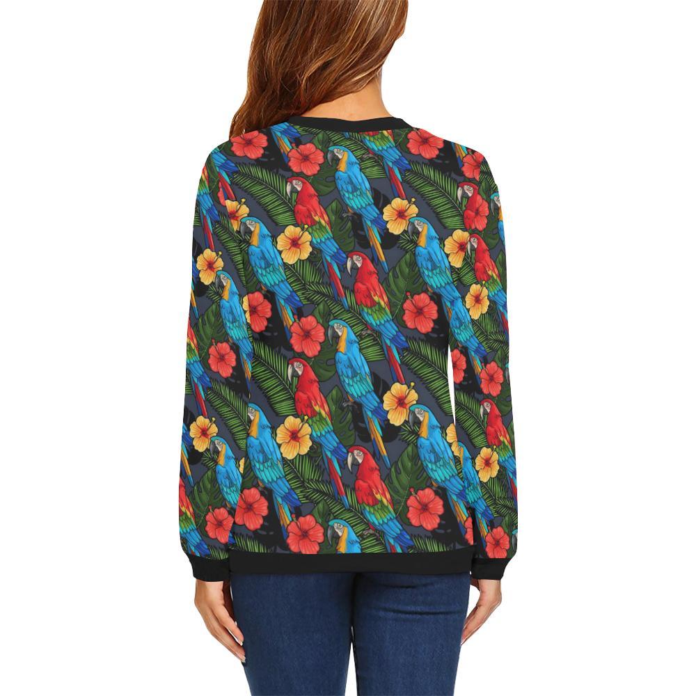 Floral Parrot Bird Pattern Print Women Crewneck Sweatshirt-grizzshop