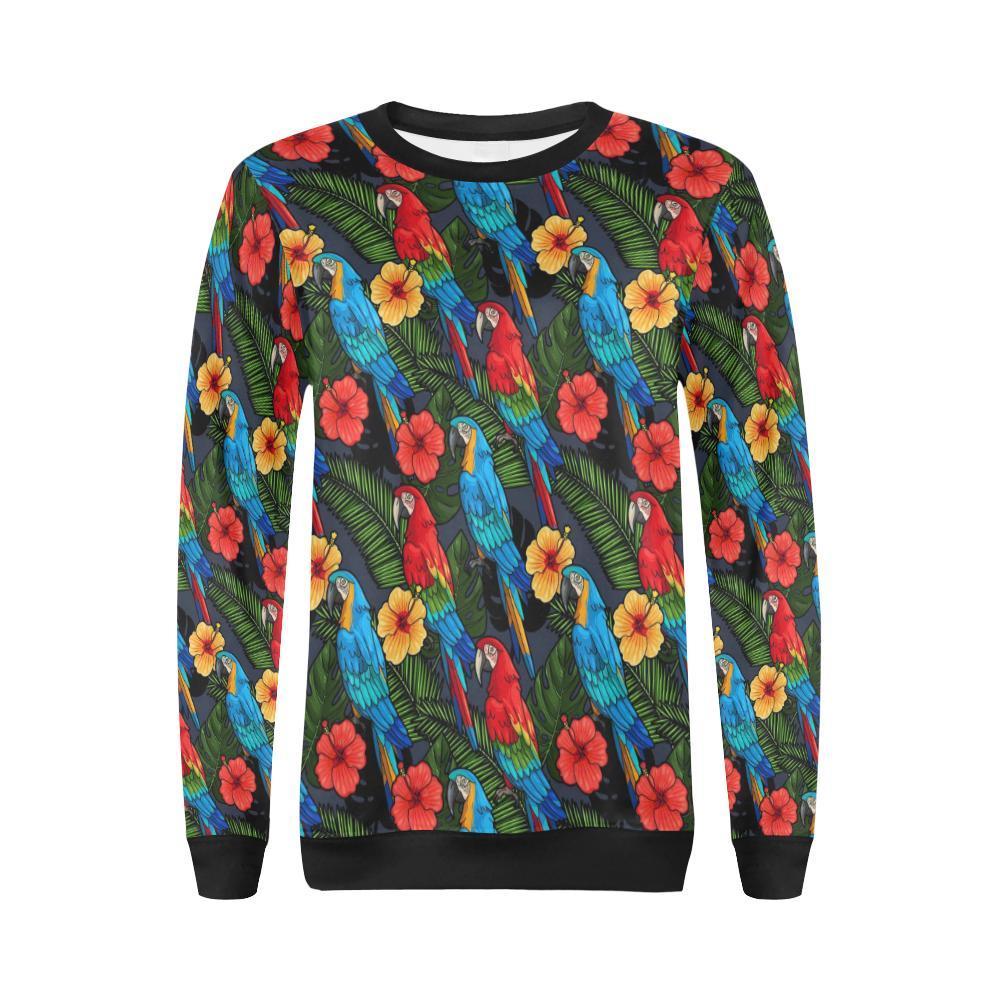 Floral Parrot Bird Pattern Print Women Crewneck Sweatshirt-grizzshop