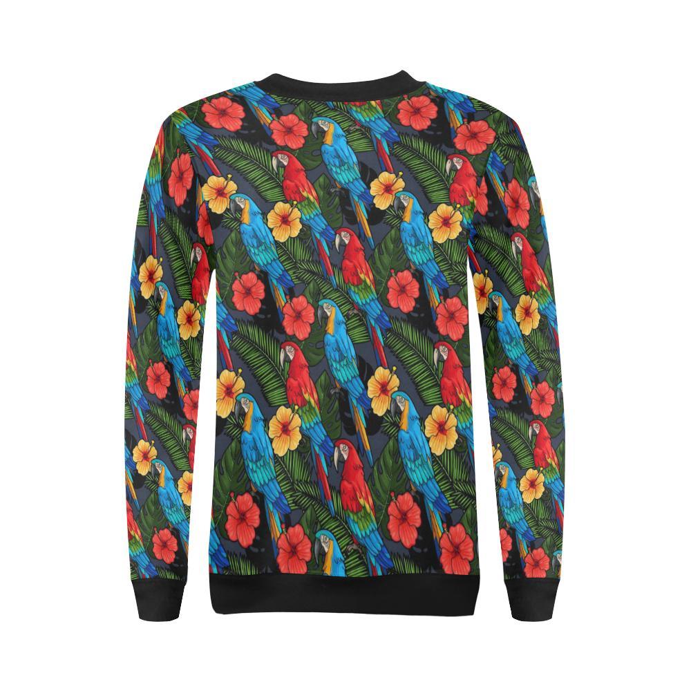 Floral Parrot Bird Pattern Print Women Crewneck Sweatshirt-grizzshop