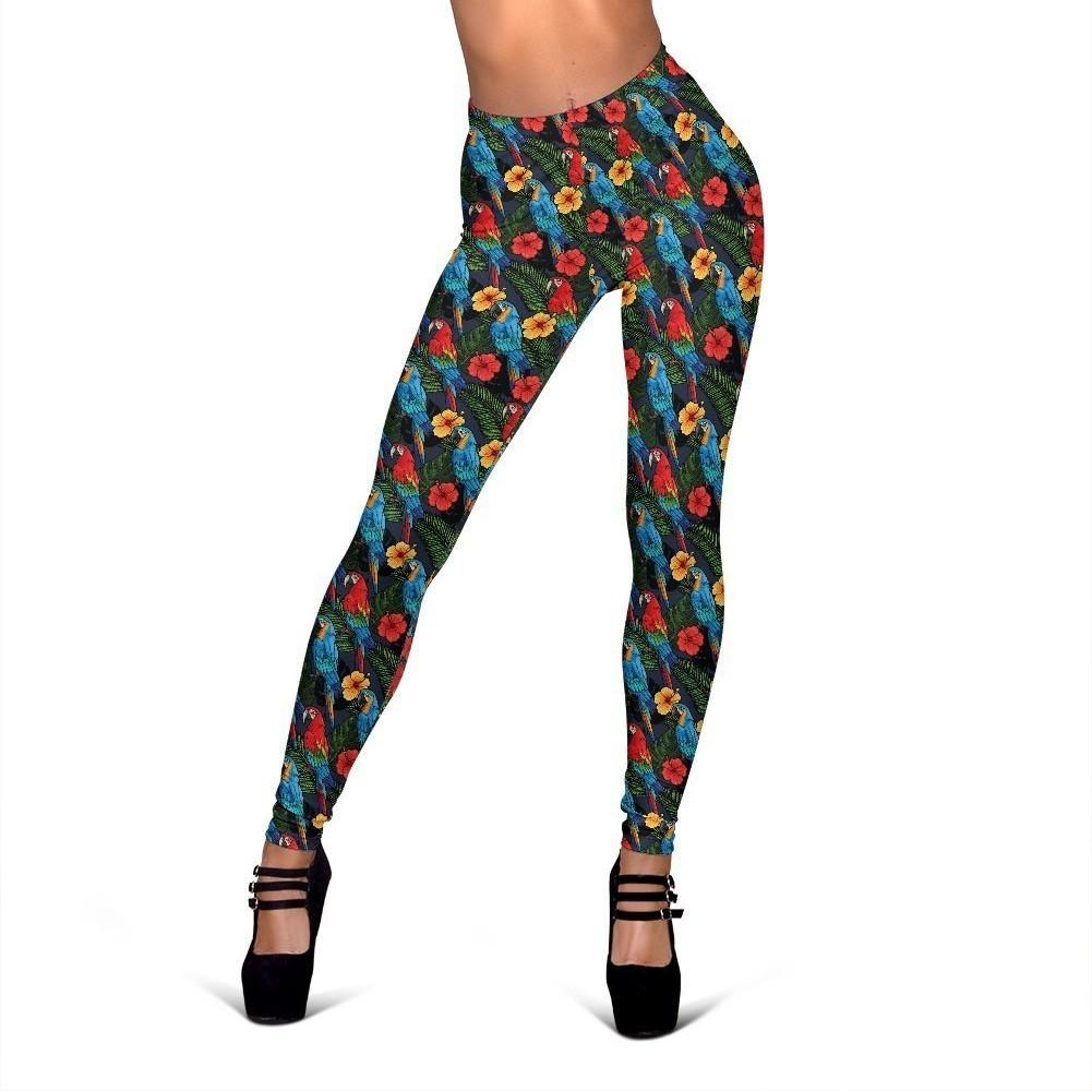 Floral Parrot Bird Pattern Print Women Leggings-grizzshop