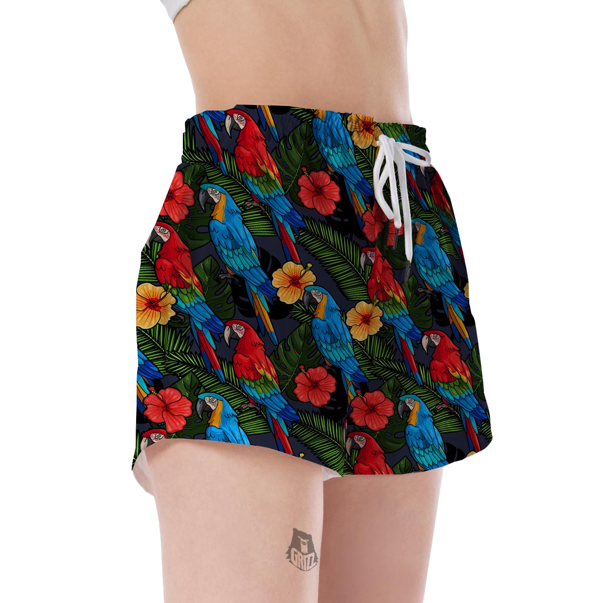 Floral Parrot Bird Pattern Print Women's Shorts-grizzshop