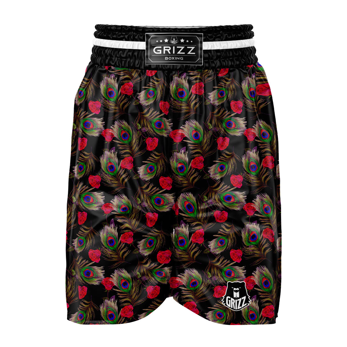 Floral Peacock Feather Print Pattern Boxing Shorts-grizzshop