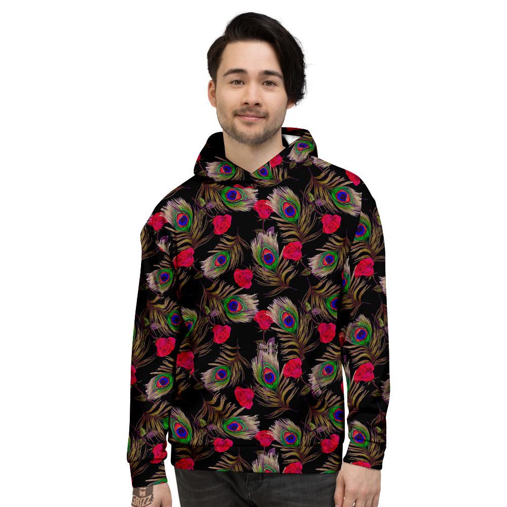 Floral Peacock Feather Print Pattern Men's Hoodie-grizzshop