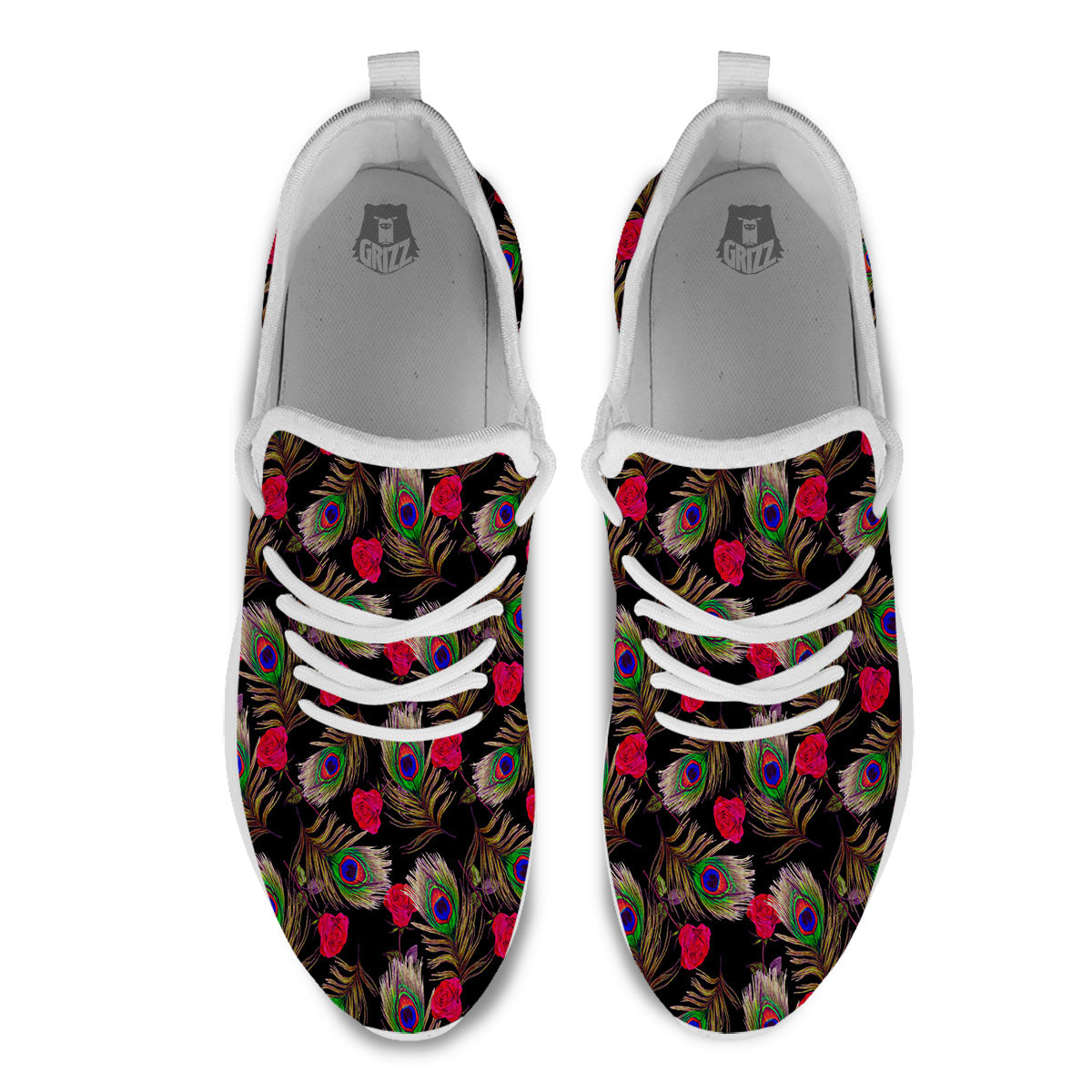 Floral Peacock Feather Print Pattern White Athletic Shoes-grizzshop