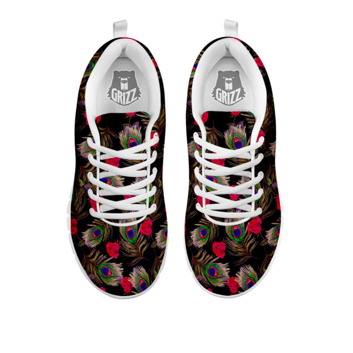 Floral Peacock Feather Print Pattern White Sneaker-grizzshop