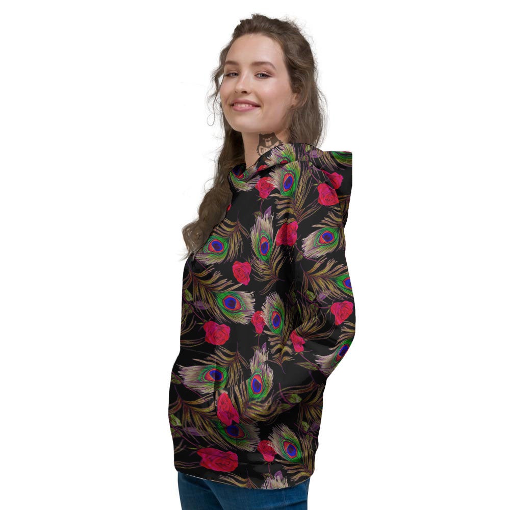 Floral Peacock Feather Print Pattern Women's Hoodie-grizzshop