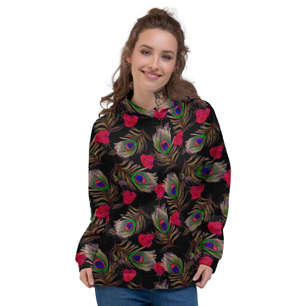 Floral Peacock Feather Print Pattern Women's Hoodie-grizzshop