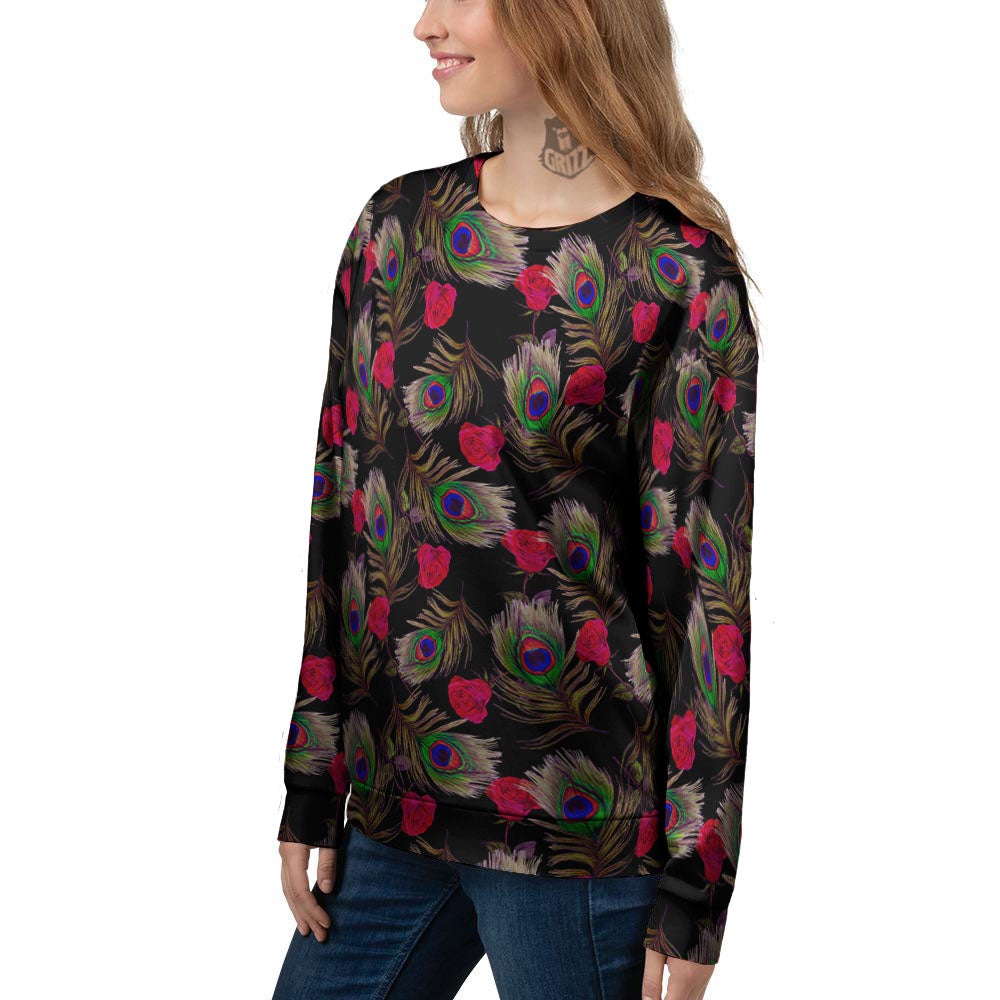 Floral Peacock Feather Print Pattern Women's Sweatshirt-grizzshop