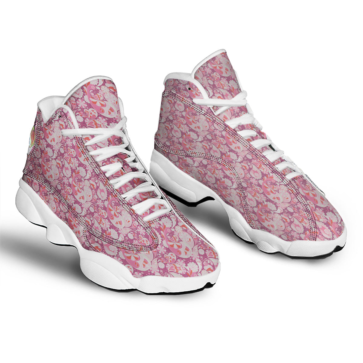 Floral Pink Paisley Print Pattern White Basketball Shoes-grizzshop