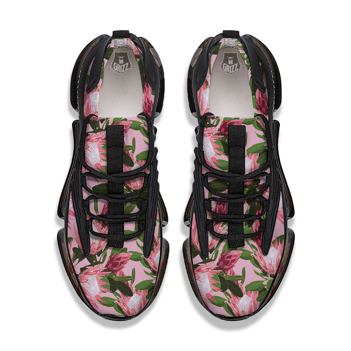 Floral Protea Print Pattern Black Gym Shoes-grizzshop