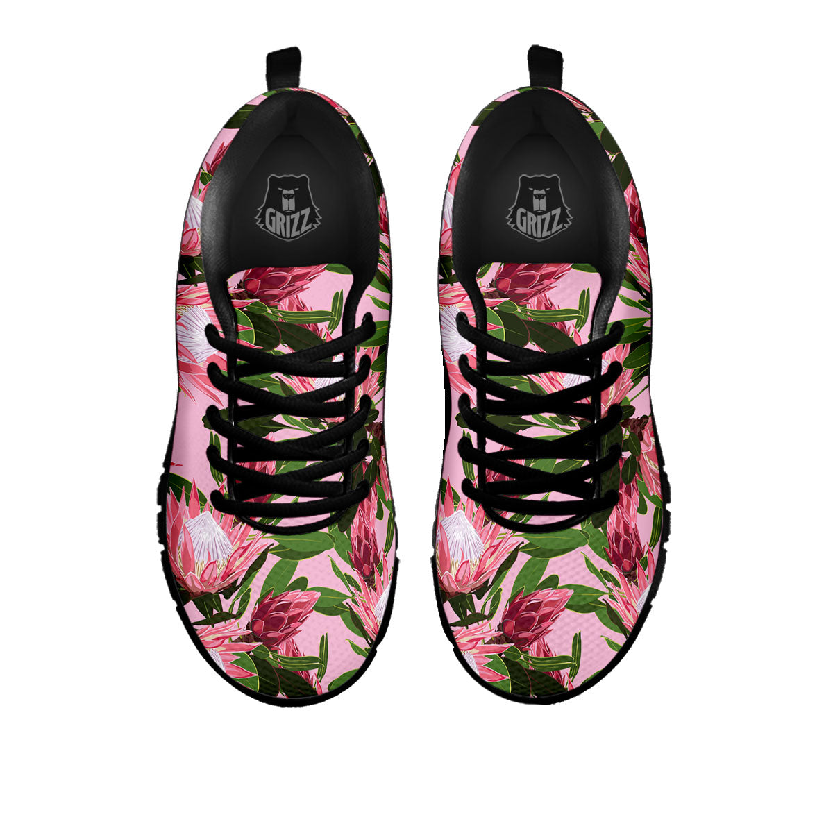 Floral Protea Print Pattern Black Sneaker-grizzshop