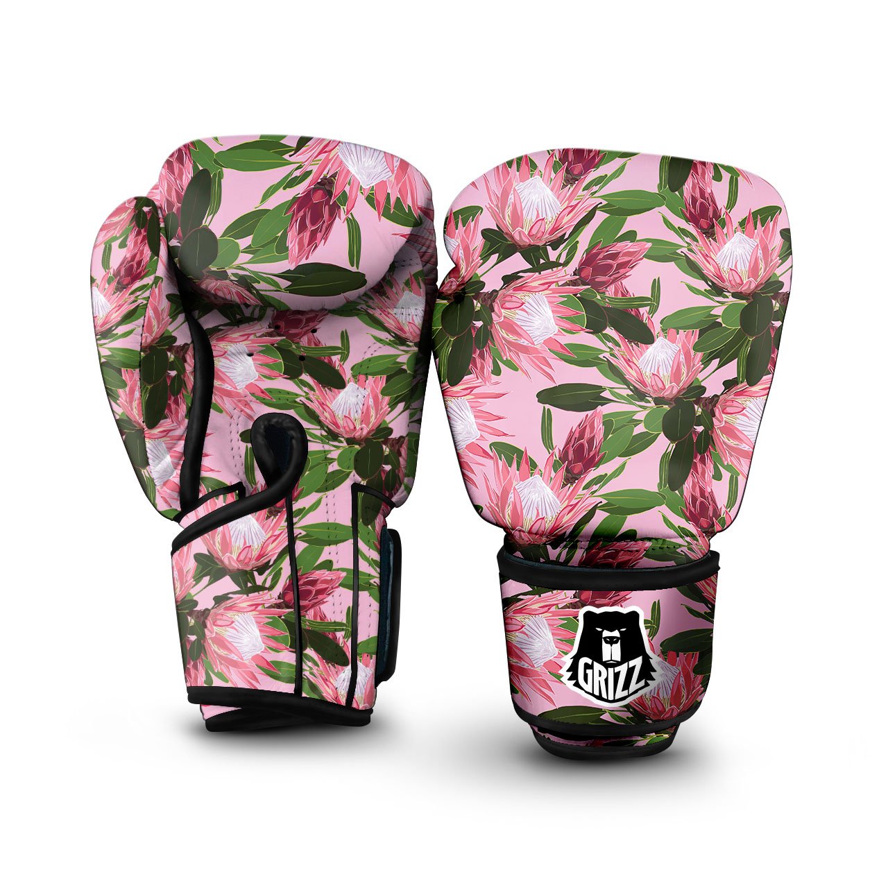 Floral Protea Print Pattern Boxing Gloves-grizzshop