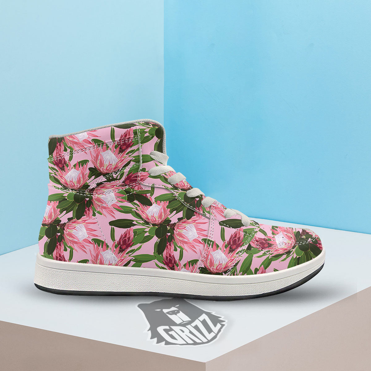 Floral Protea Print Pattern High Top Sneakers-grizzshop