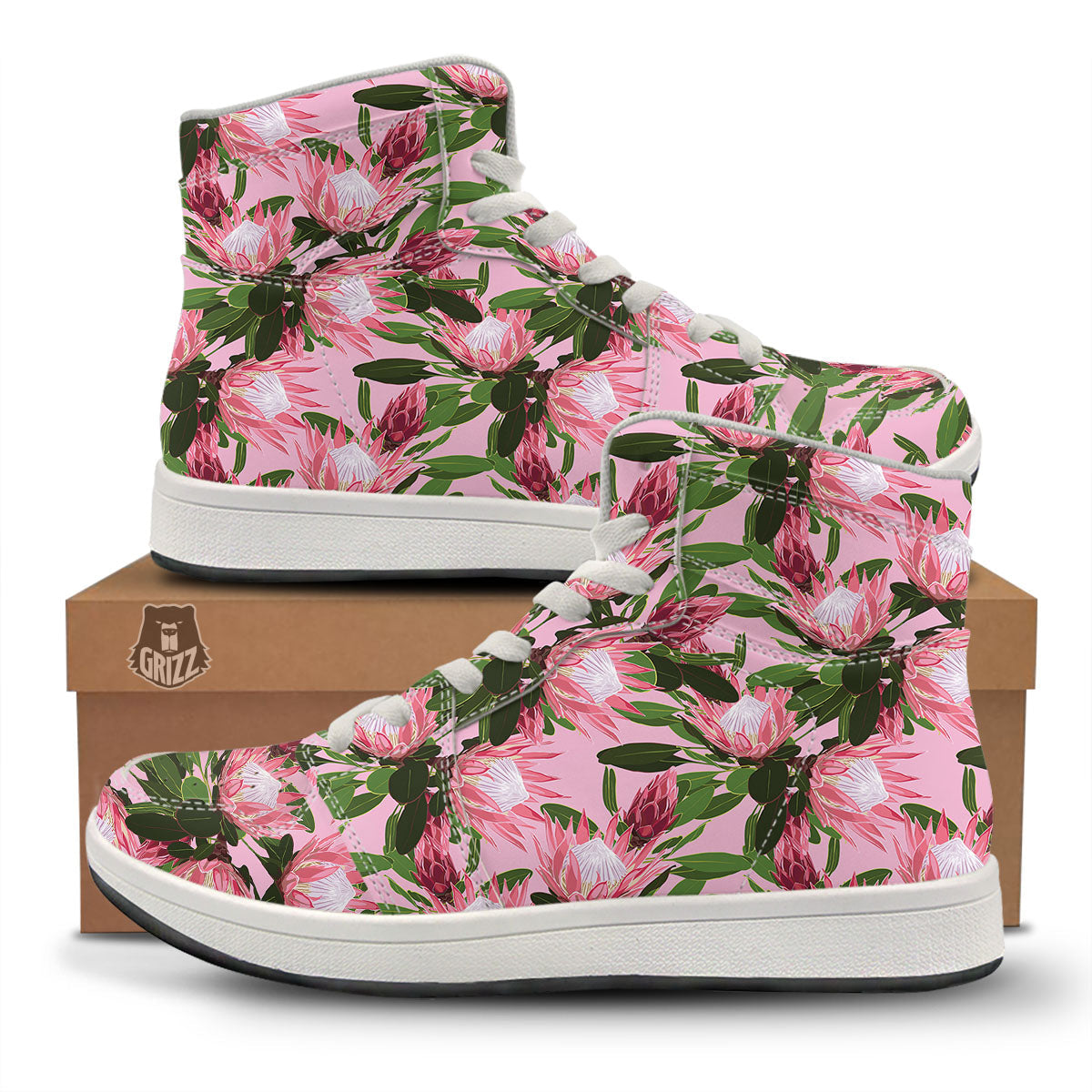 Floral Protea Print Pattern High Top Sneakers-grizzshop
