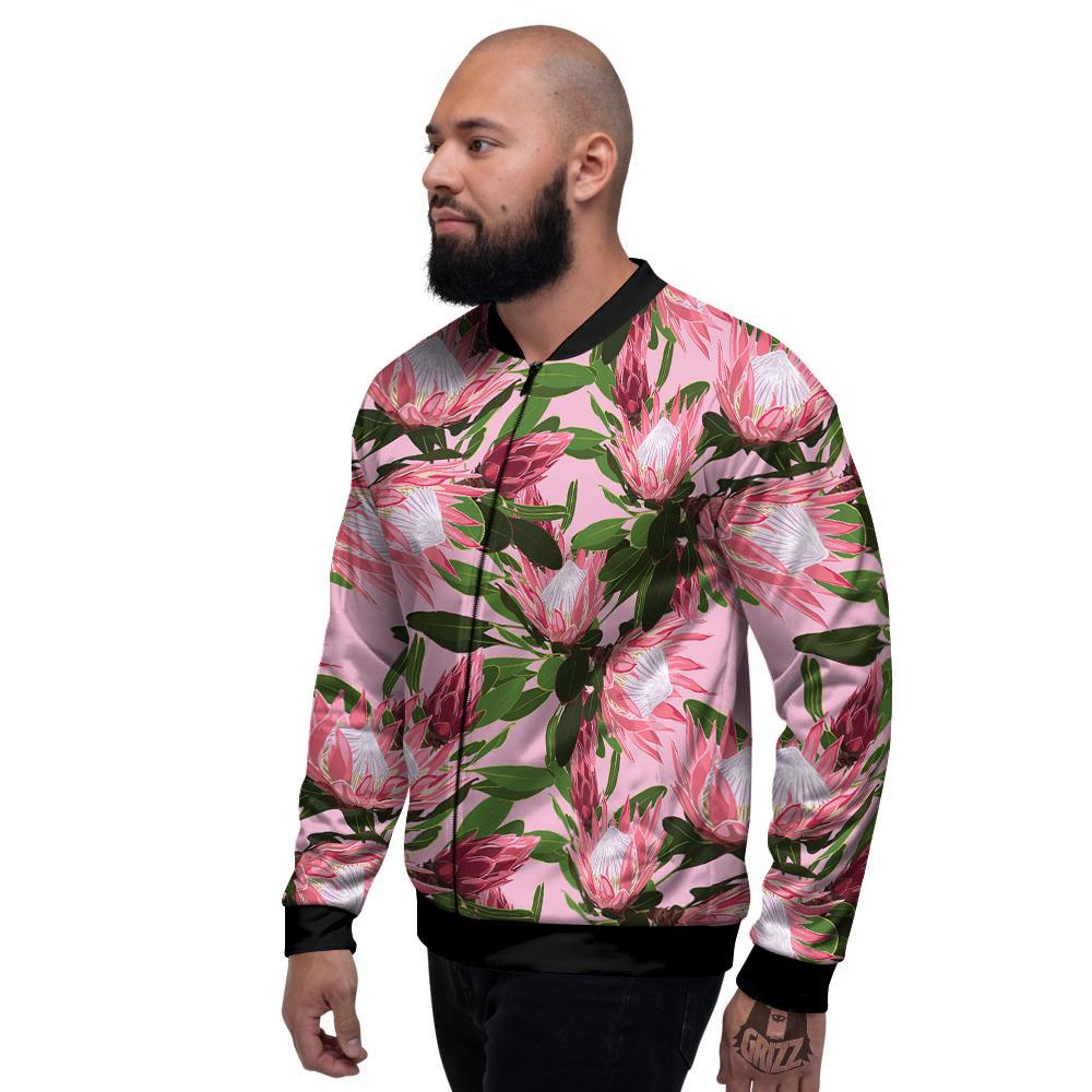 Floral Protea Print Pattern Men's Bomber Jacket-grizzshop