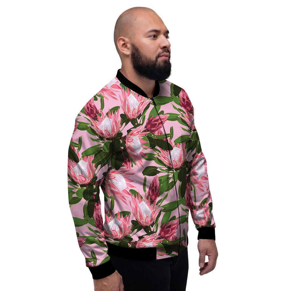 Floral Protea Print Pattern Men's Bomber Jacket-grizzshop