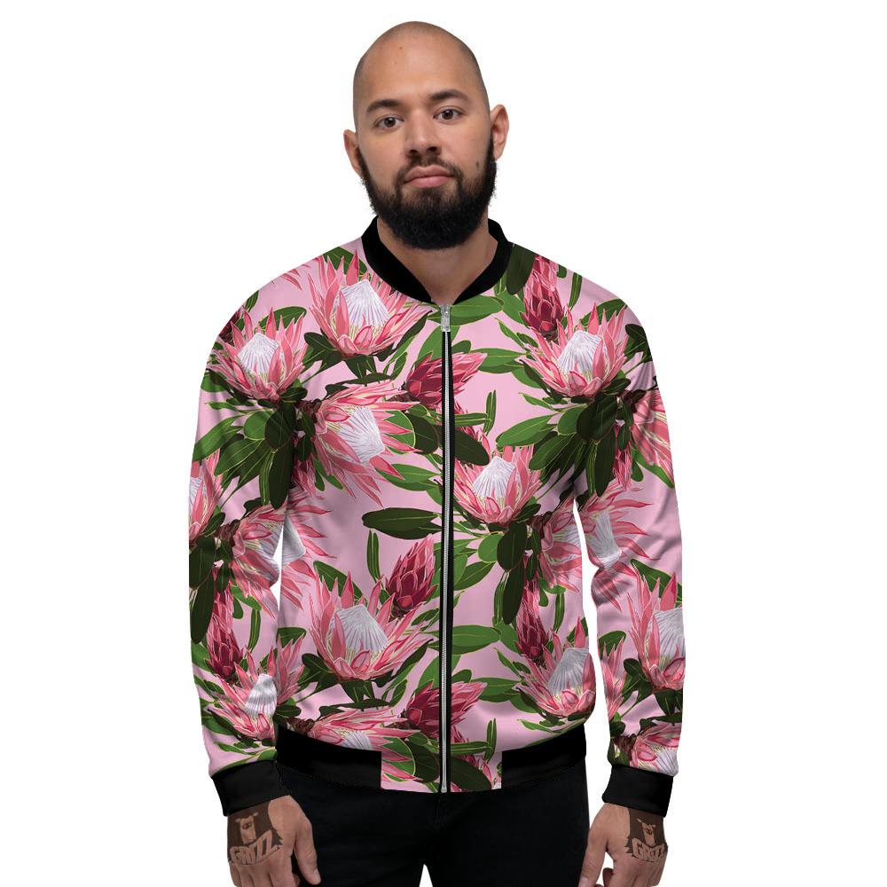 Floral Protea Print Pattern Men's Bomber Jacket-grizzshop