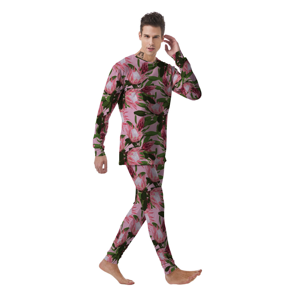 Floral Protea Print Pattern Men's Pajamas-grizzshop