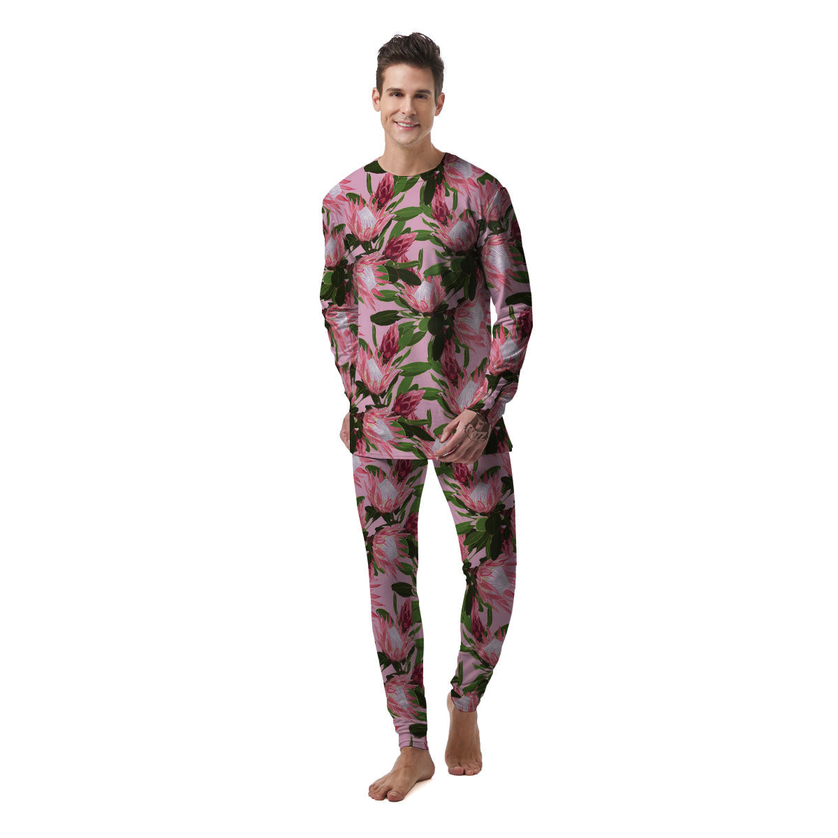 Floral Protea Print Pattern Men's Pajamas-grizzshop