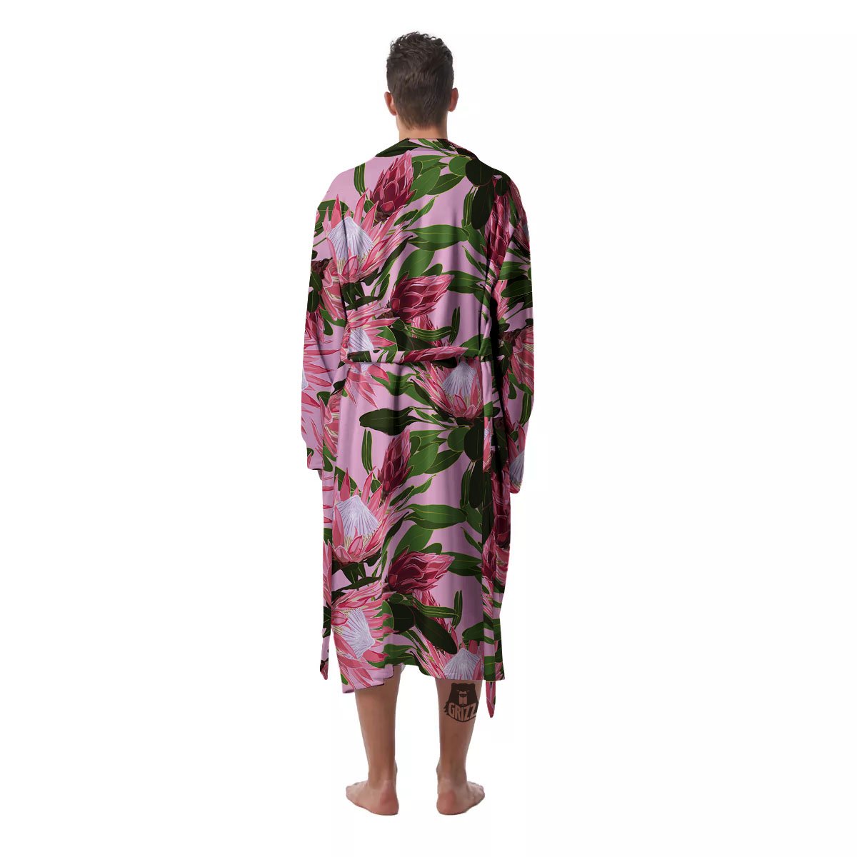 Floral Protea Print Pattern Men's Robe-grizzshop