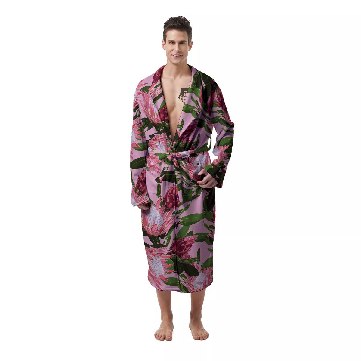 Floral Protea Print Pattern Men's Robe-grizzshop