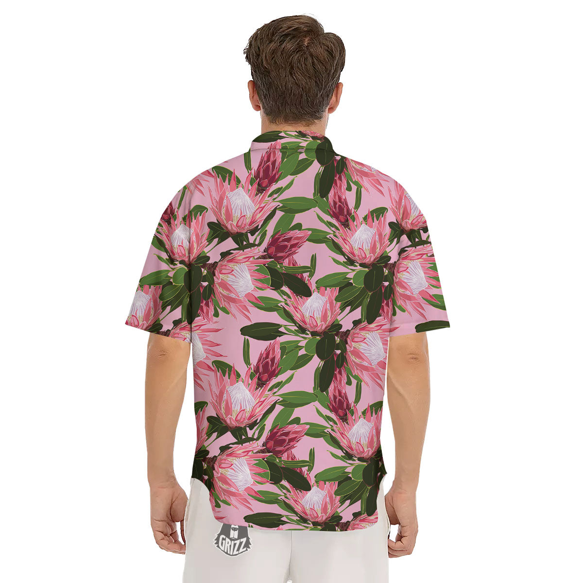 Floral Protea Print Pattern Men's Short Sleeve Shirts-grizzshop