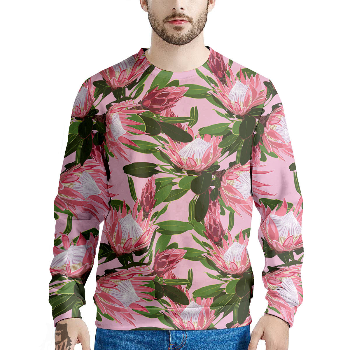Floral Protea Print Pattern Men's Sweatshirt-grizzshop