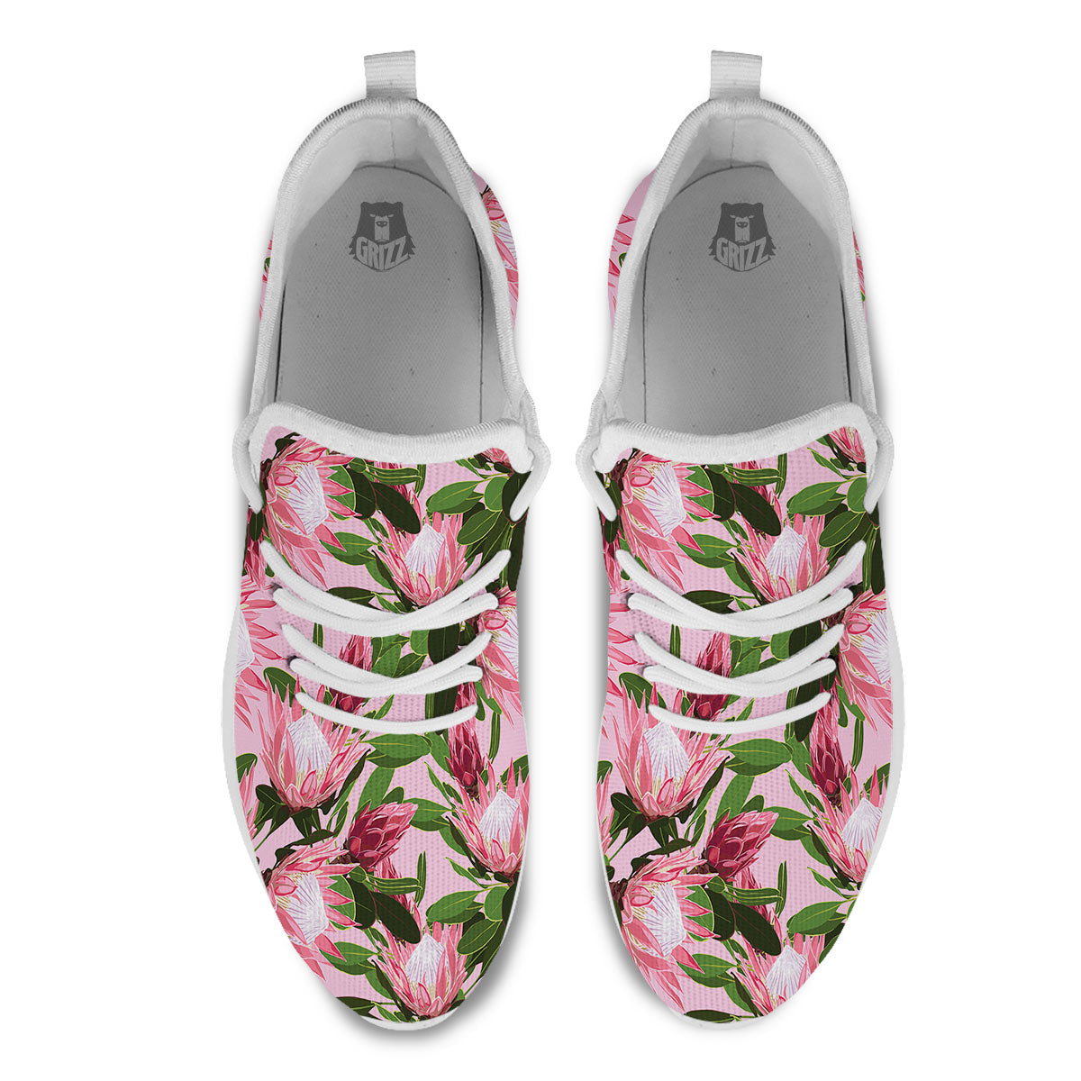 Floral Protea Print Pattern White Athletic Shoes-grizzshop