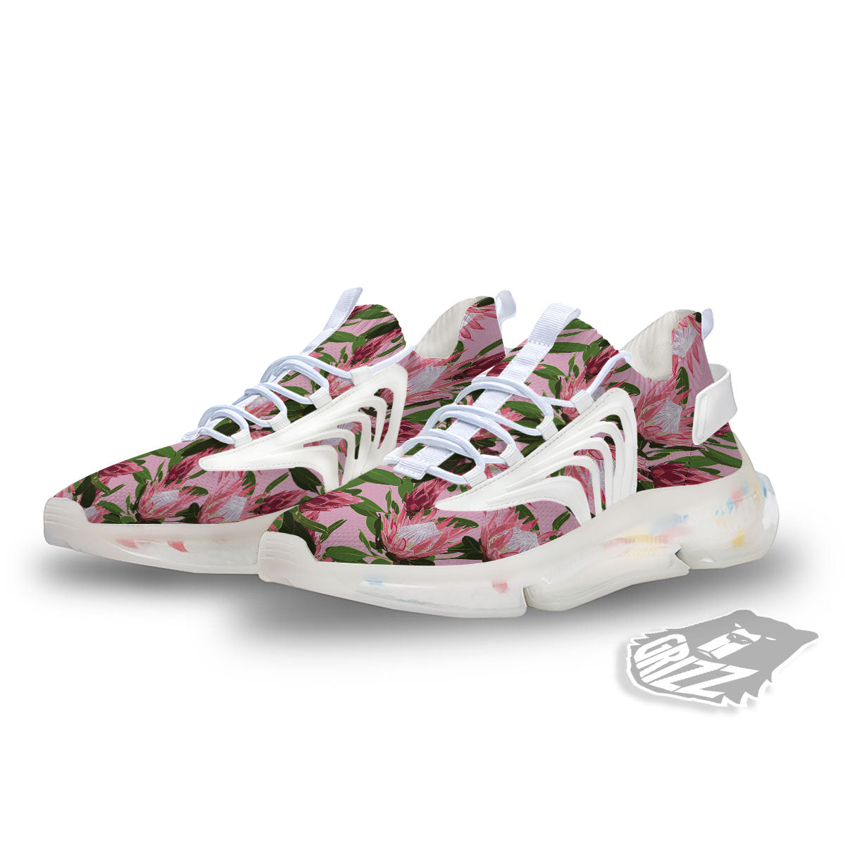 Floral Protea Print Pattern White Gym Shoes-grizzshop
