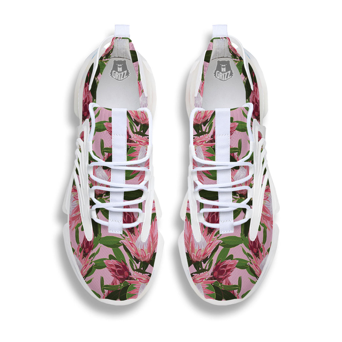Floral Protea Print Pattern White Gym Shoes-grizzshop