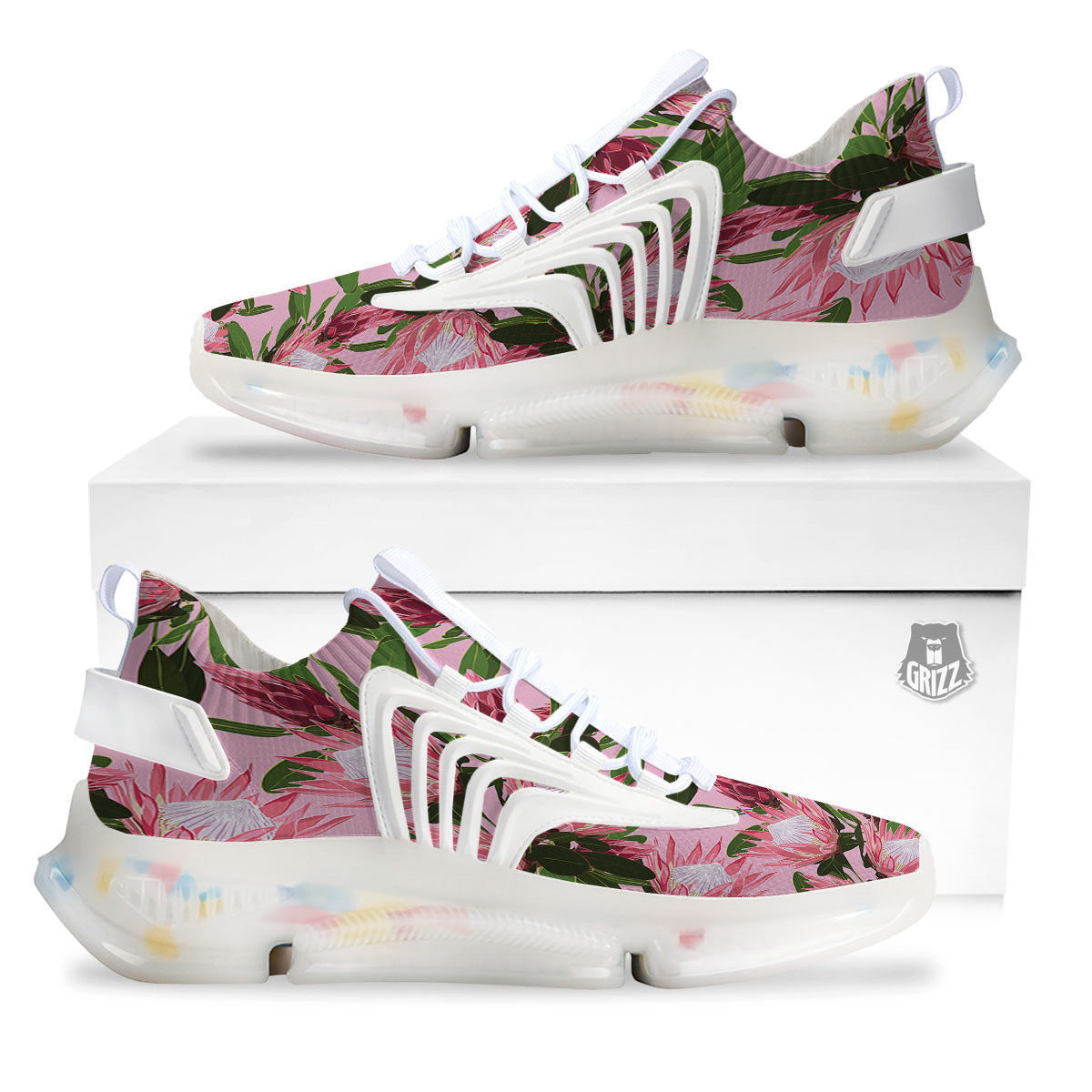Floral Protea Print Pattern White Gym Shoes-grizzshop