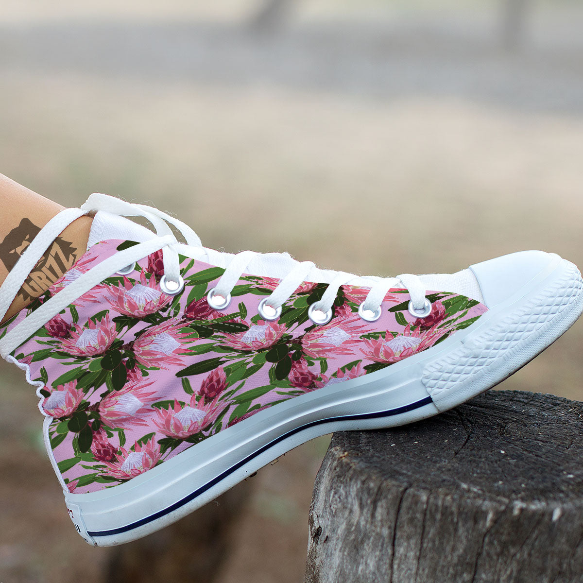 Floral Protea Print Pattern White High Top Shoes-grizzshop