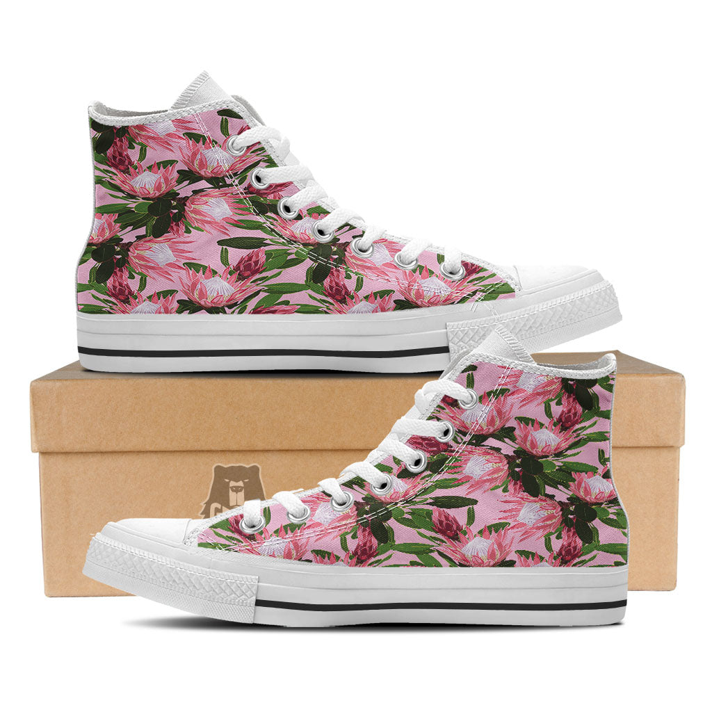 Floral Protea Print Pattern White High Top Shoes-grizzshop